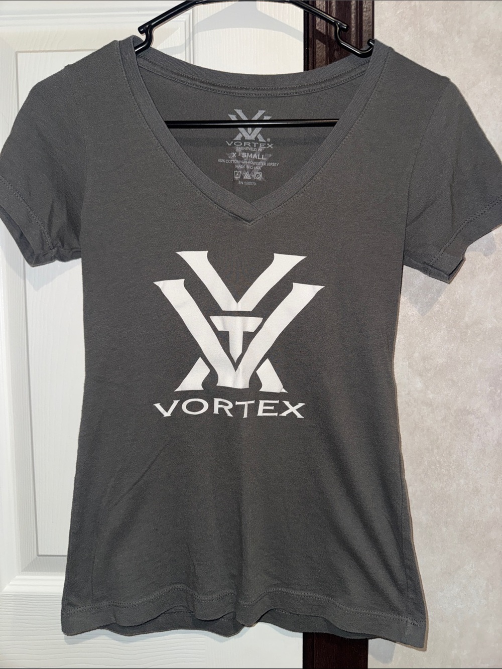 Vortex Women's Gray V-Neck Logo Tee